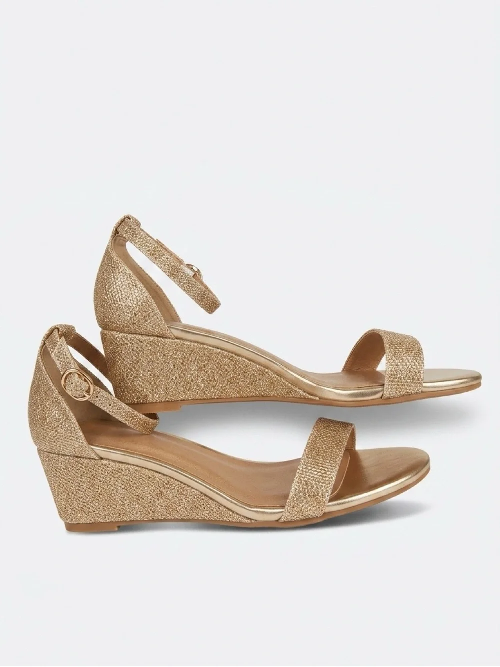 Metallic Gold Glitter Ankle-Strap Wedge Sandals Women’s 8.5